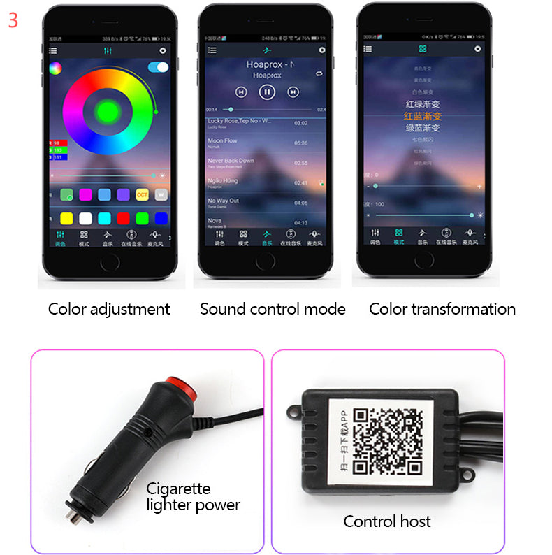 KZ RGB Fiber Optic Ambient Lighting Kit, app-controlled car interior lighting – photo 7