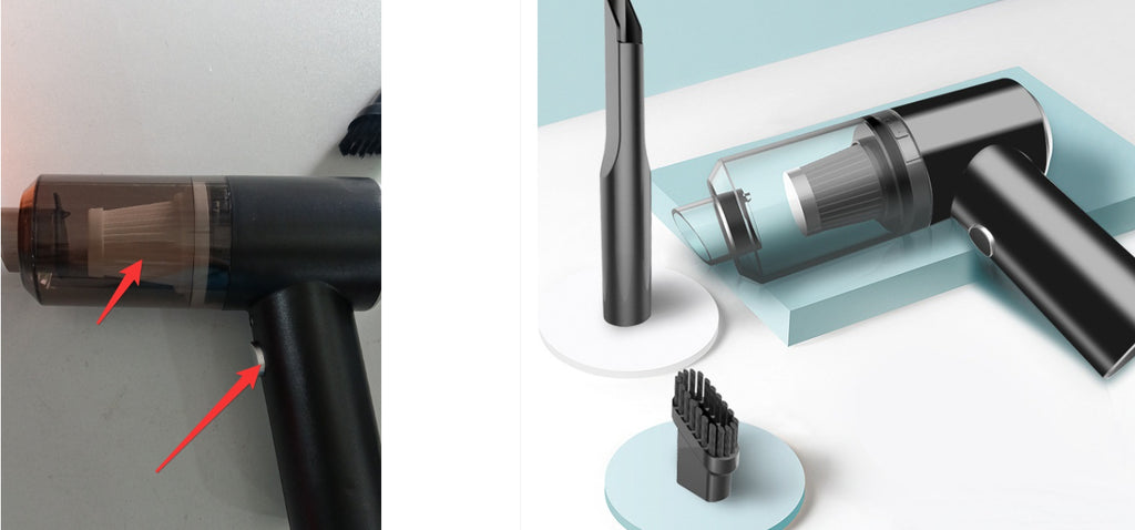 KZ Cordless Car Vacuum shown from the side with its clear filter cup