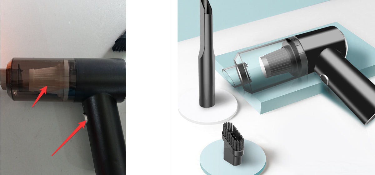 KZ Cordless Car Vacuum shown from the side with its clear filter cup