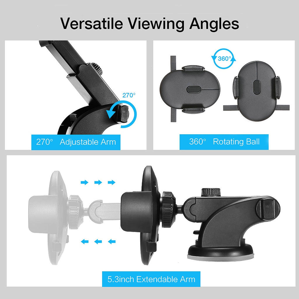 KZ Telescopic Dash Mount viewing angles - 270 degree arm and 360 degree rotating ball joint