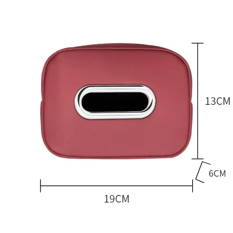 Leather Car Tissue Organizer Storage Bag–Multi-Position Holder Red